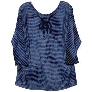 Lane Bryant Blue Tie Dye Stripe Shirt Top Blouse 18/20 Neck Tie Coastal Nautical